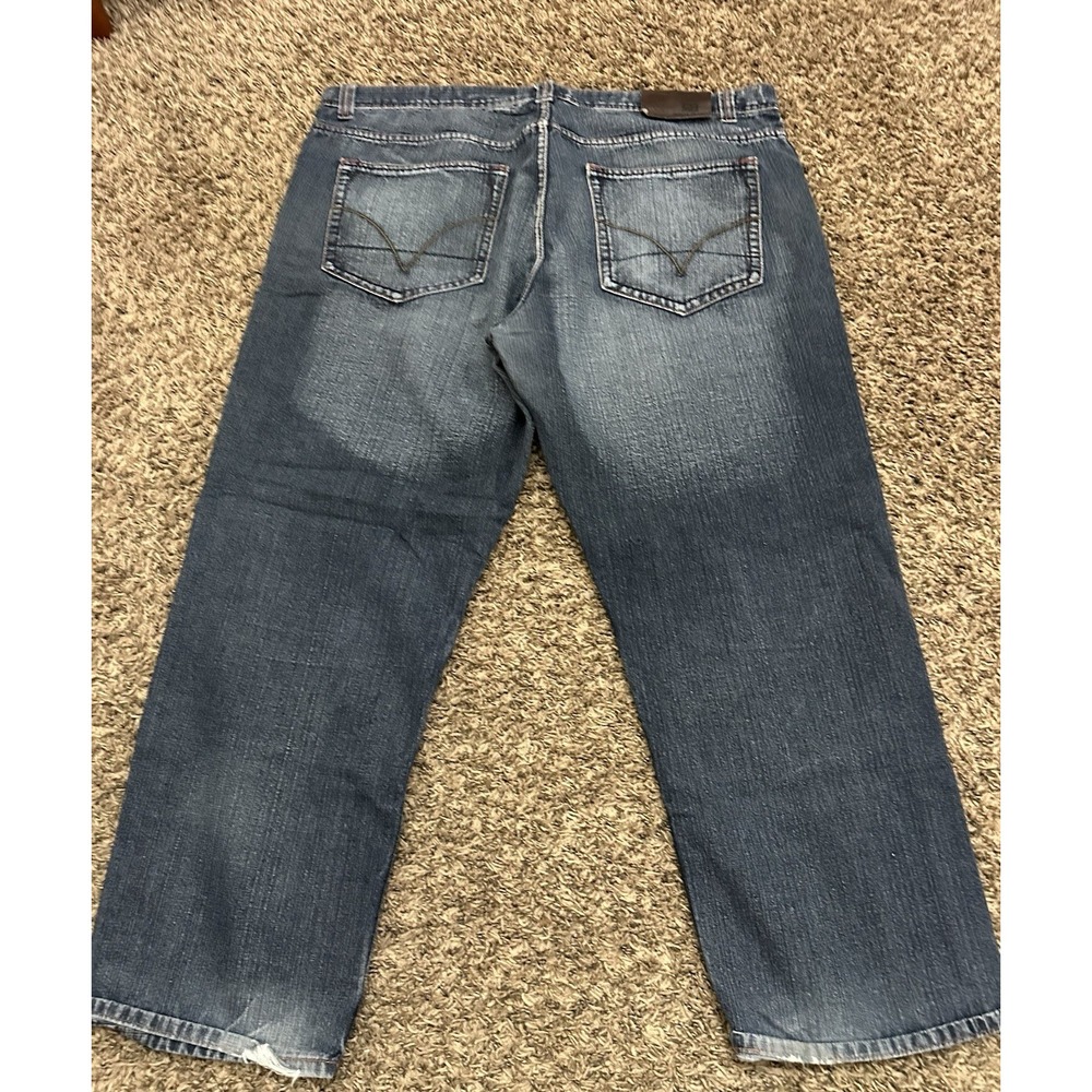 Vintage Royal Blue Men's Distressed Streetwear Jeans Relaxed Fit Fading 44x32